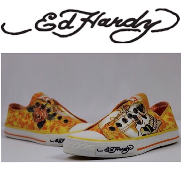 Ed Hardy Shoes - ED HARDY | SKULL AND ROSE LOW RISE STENCIL SHOES
